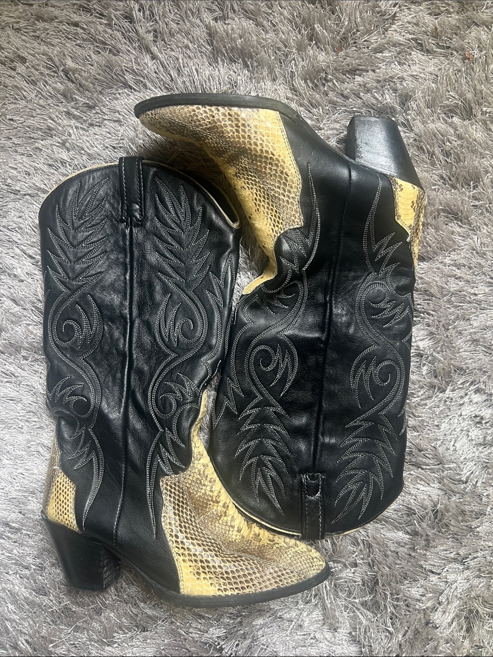 Acme Black & Yellow Snakeskin Western Boots